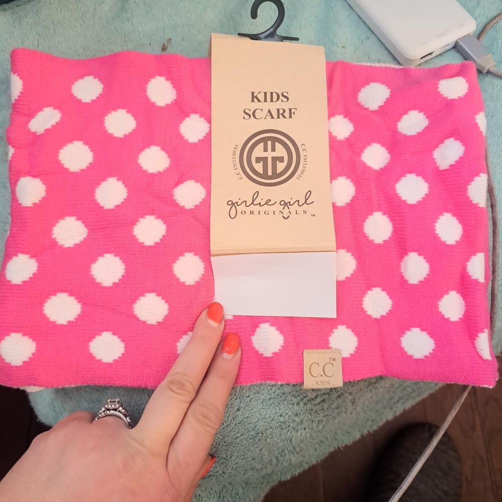 C.C Kids Bright Pink and White Polka Dot Scarf
